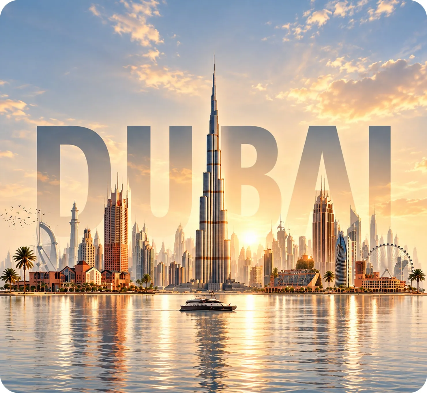 Dubai skyline at sunset